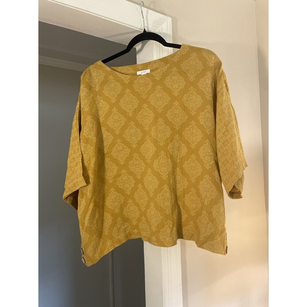 Pure J. Jill Petite Small Relaxed 100% Cotton Top Yellow Boho Chic Western Soft